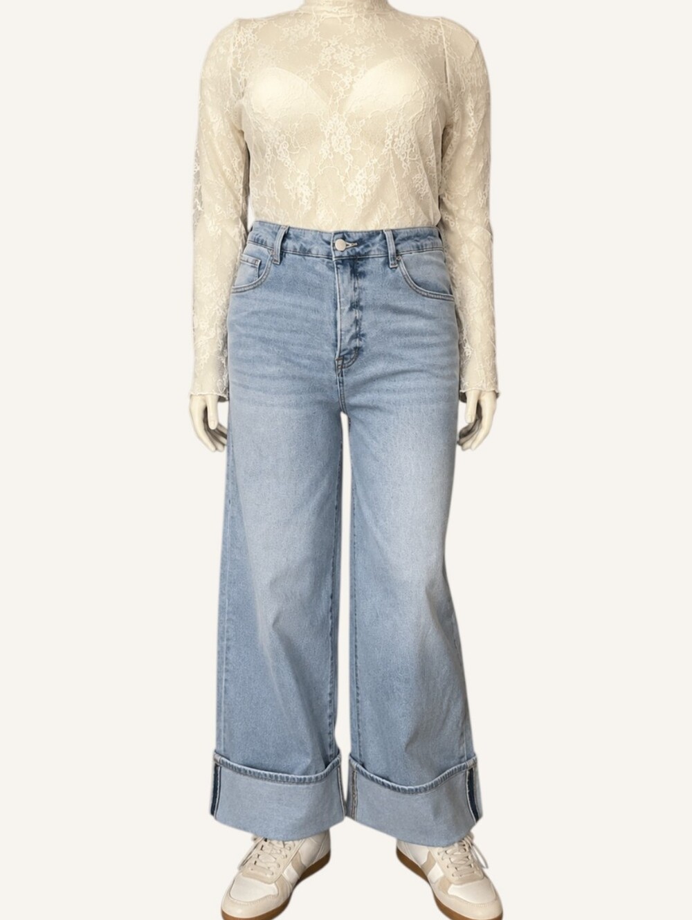 Risen 1X High Rise Cuffed Wide Leg Jeans Light Wash NWT